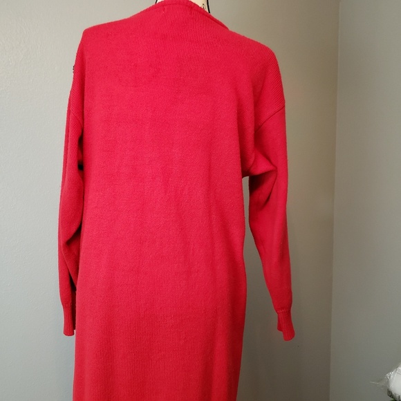 Vintage Beaded Red Sweater Dress sz M - Picture 7 of 8